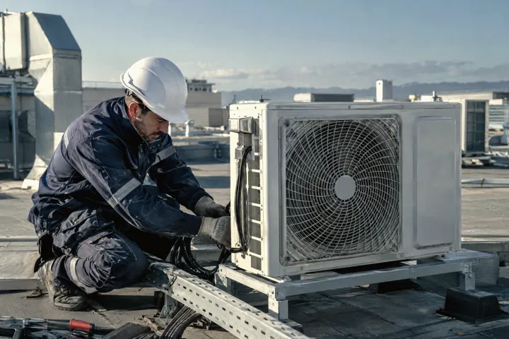 Técnico revisando una máquina de climatización